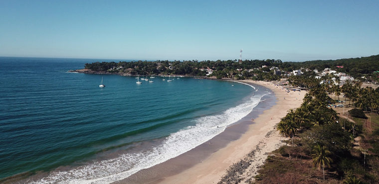 Aerial view of beach at Chacala, Nayarit, Mexico